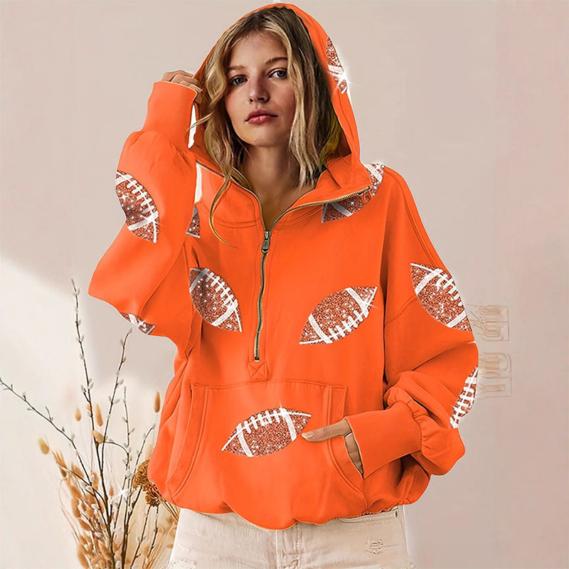 Emilie's Boutique ™ Printed half-zip loose hoodie
