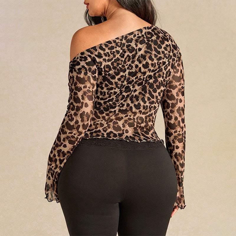 Emilie's Boutique β’ Plus-size leopard print one-shoulder drawstring top
