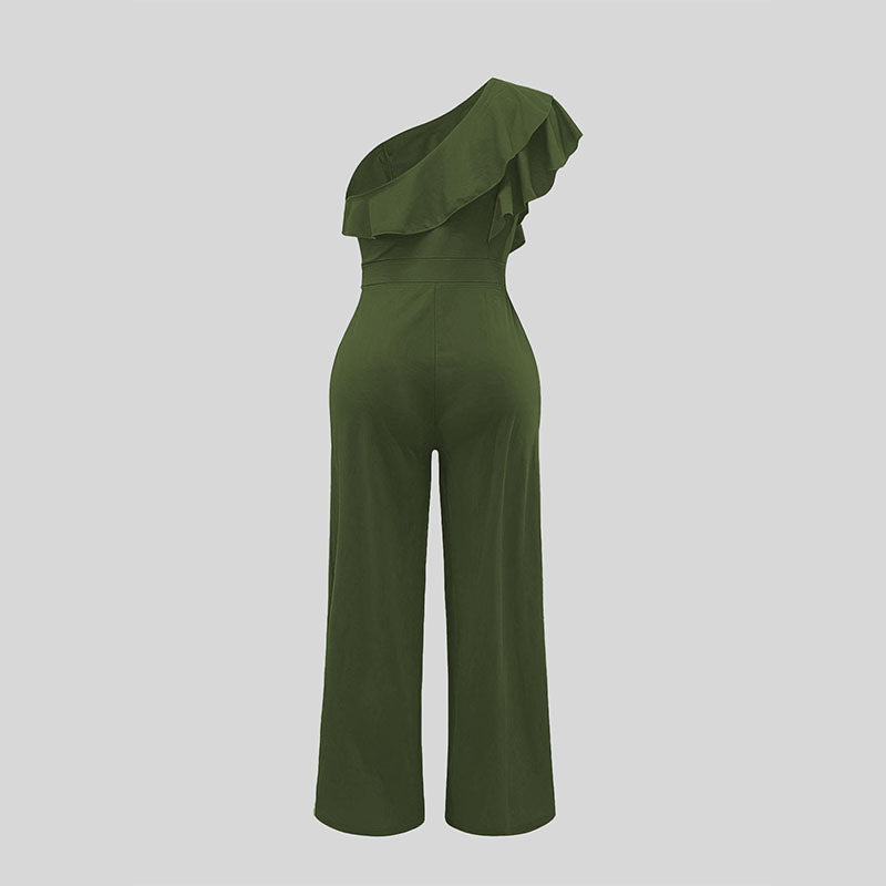 Emilie's Boutique ™ One-shoulder ruffled high-waisted wide-leg jumpsuit