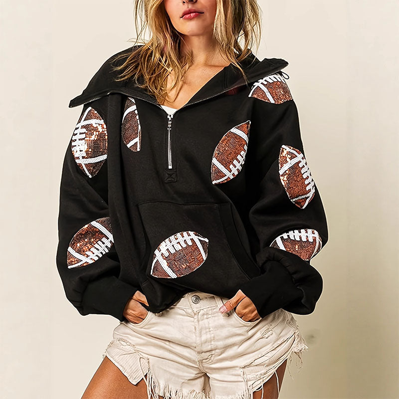 Emilie's Boutique ™ Printed half-zip loose hoodie