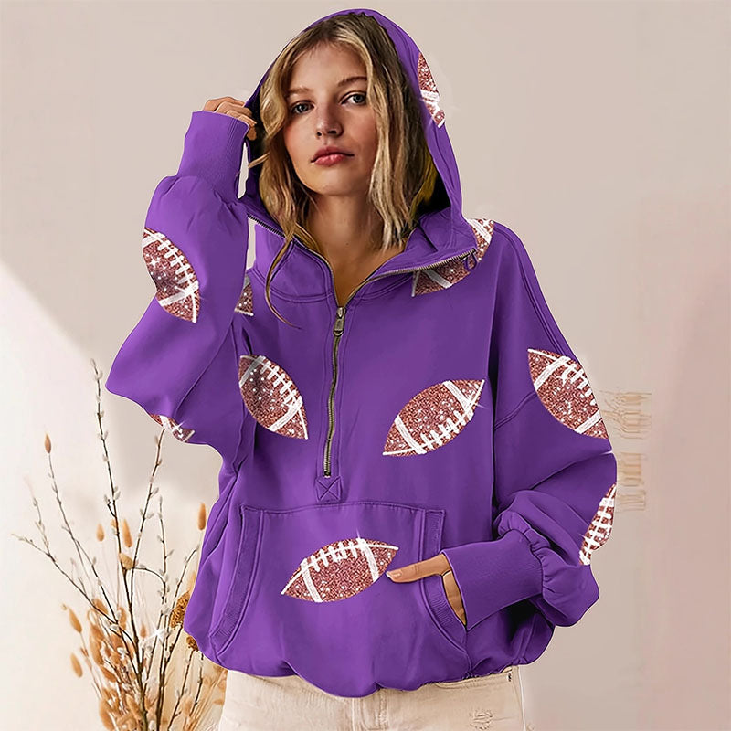 Emilie's Boutique ™ Printed half-zip loose hoodie