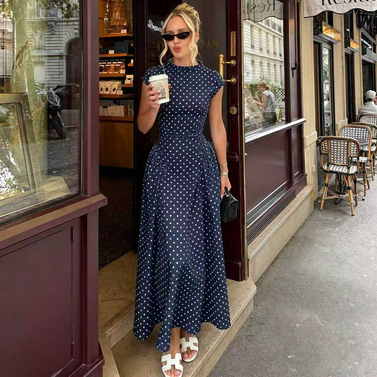 Emilie's Boutique ™ Elegant Polka-Dot Print Round-Neck Maxi Dress
