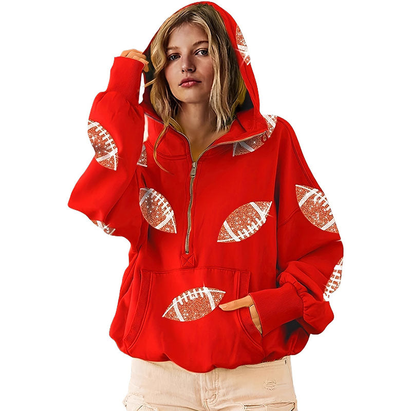 Emilie's Boutique ™ Printed half-zip loose hoodie