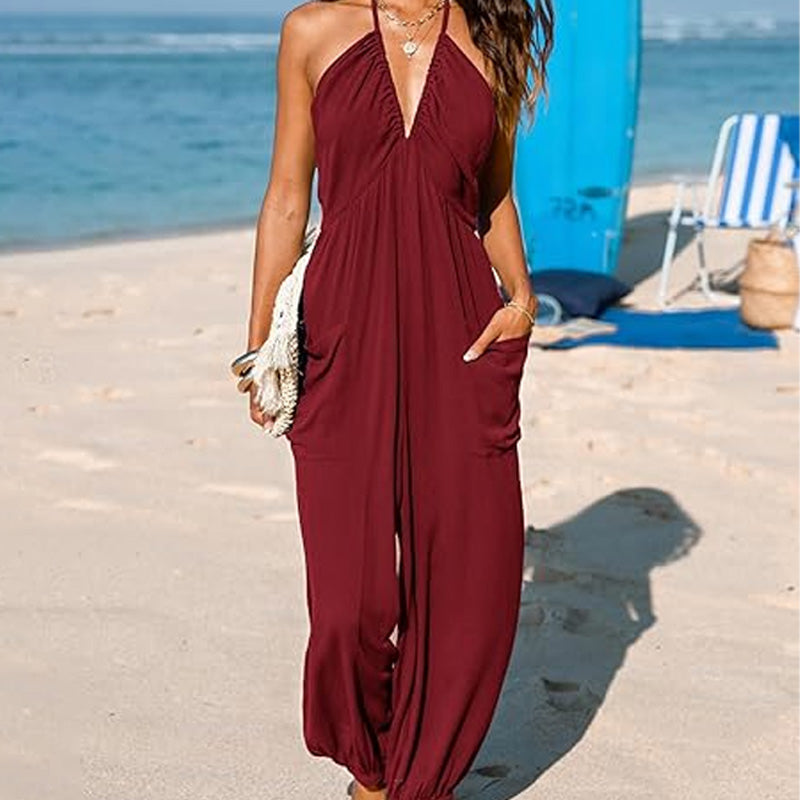 Emilie's Boutique β’ V-neck backless loose-fitting jumpsuit