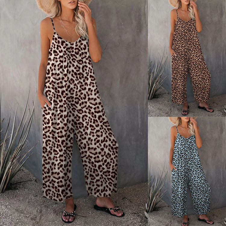 Casual sleeveless leopard print jumpsuit
