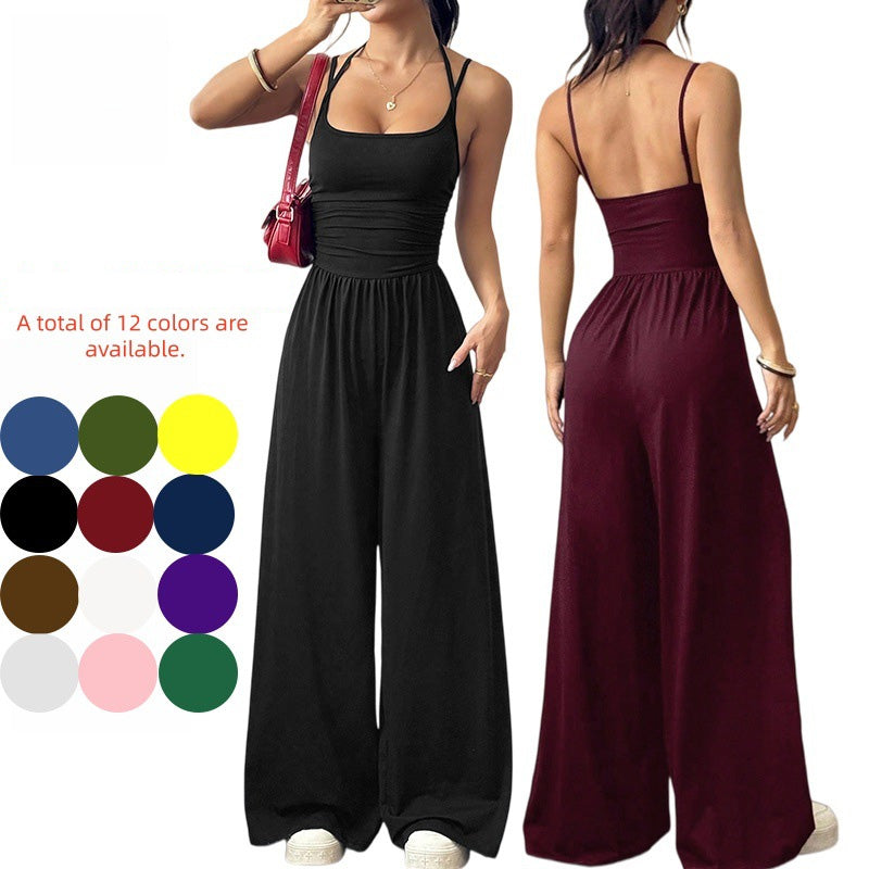 Emilie's Boutique β’ Backless Halter Ruched High Waist Wide Leg Jumpsuit