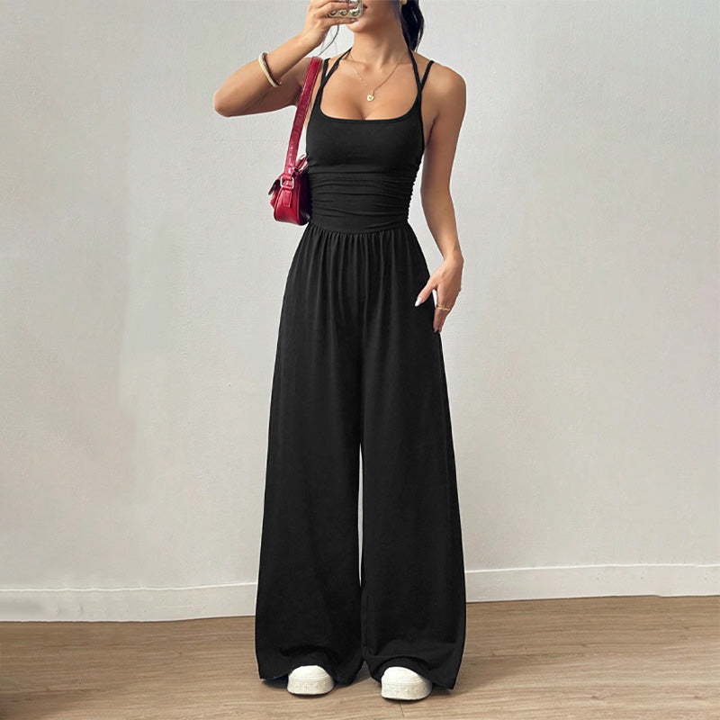 Emilie's Boutique β’ Backless Halter Ruched High Waist Wide Leg Jumpsuit