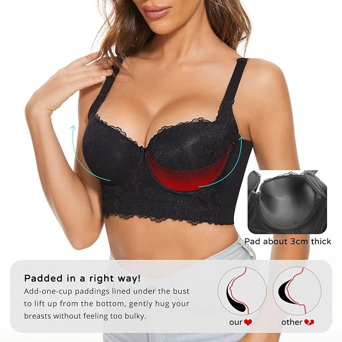 Emilie's Boutique ™ Women Lace Wide Back Underwired Longline Corset Push Up Bras