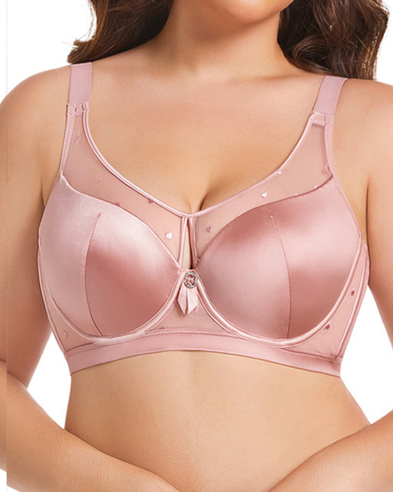 Emilie's Boutique ™ Satin Mesh See-through Patchwork Underwire Plus Size Push-up Bra