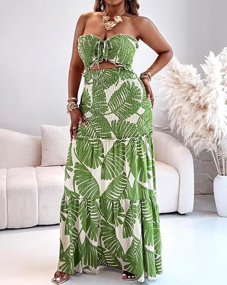 Emilie's Boutique ™ Strapless Leaf Print Maxi Dress