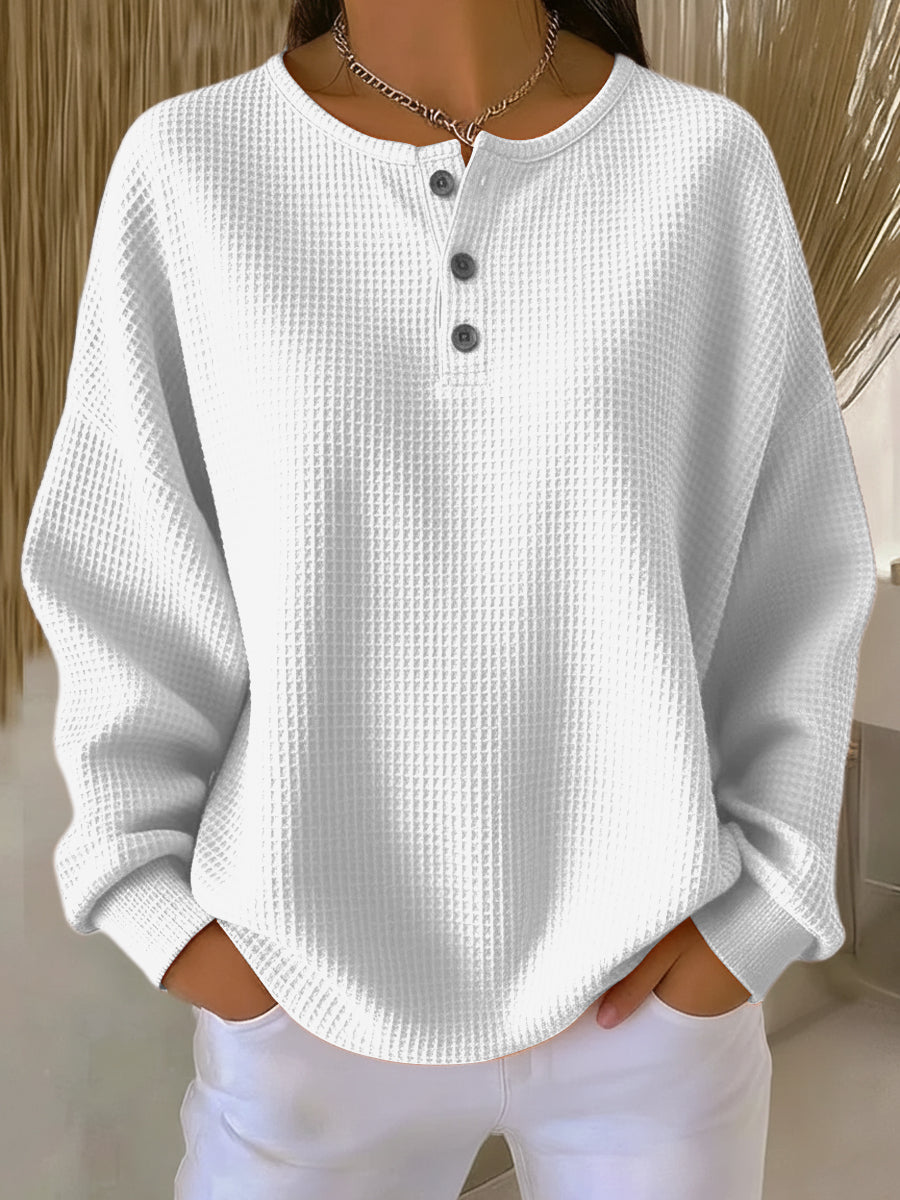 Emilie's Boutique ™ Cozy Waffle Henley Sweatshirt
