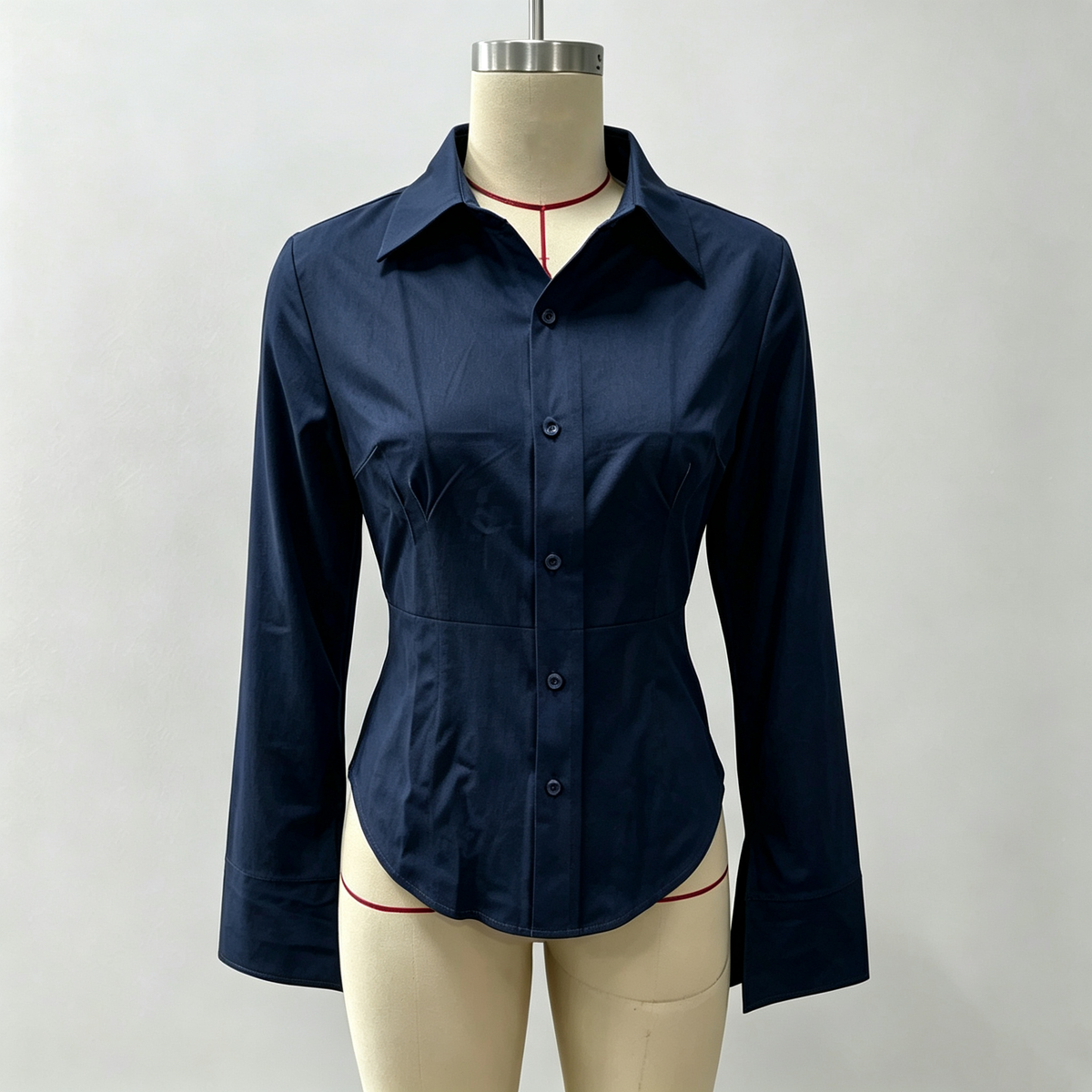 Emilie's Boutique ™ Slim-fit V-neck waist-cinching long-sleeved shirt