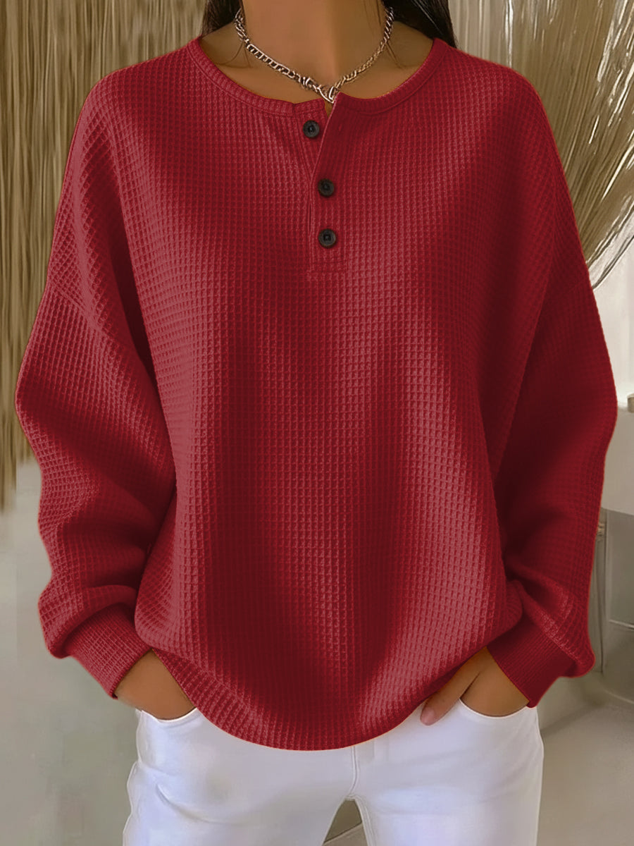 Emilie's Boutique ™ Cozy Waffle Henley Sweatshirt