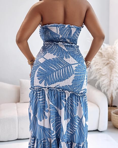 Emilie's Boutique ™ Strapless Leaf Print Maxi Dress