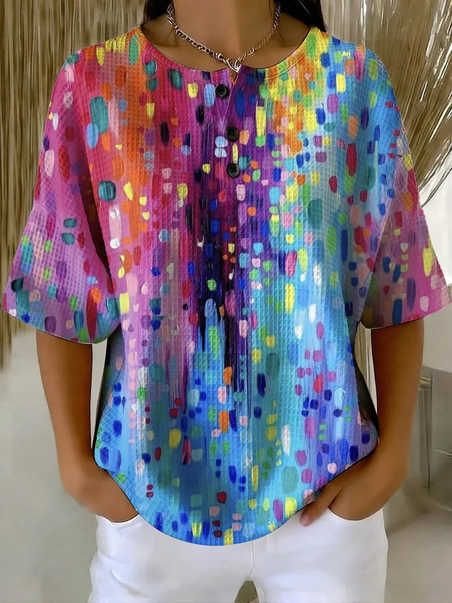 Emilie's Boutique ™ Vintage Art Print Casual Waffle Cotton Shirt