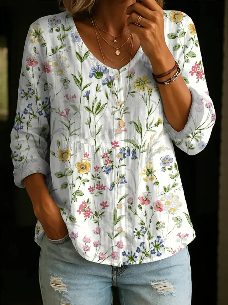 Emilie's Boutique ™ Floral Pattern Art Print Casual Cotton Shirt