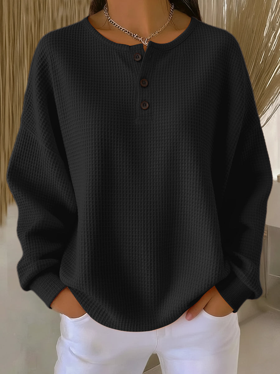 Emilie's Boutique ™ Cozy Waffle Henley Sweatshirt