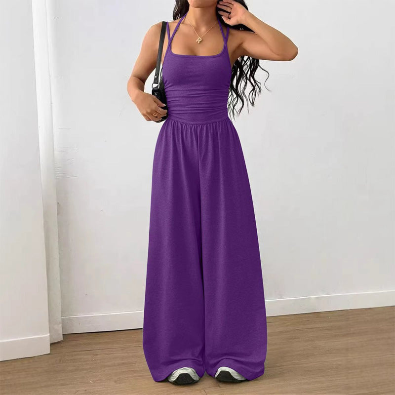 Emilie's Boutique β’ Backless Halter Ruched High Waist Wide Leg Jumpsuit