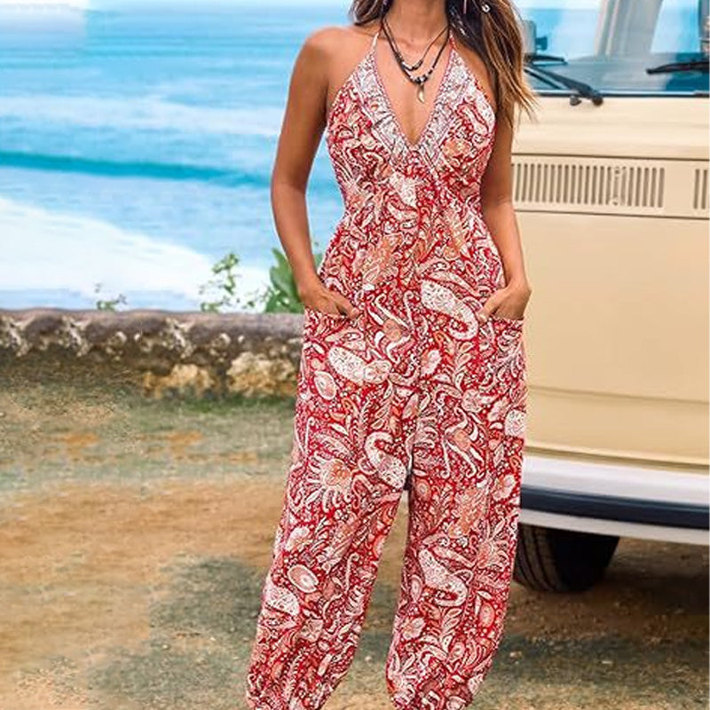Emilie's Boutique β’ V-neck backless loose-fitting jumpsuit