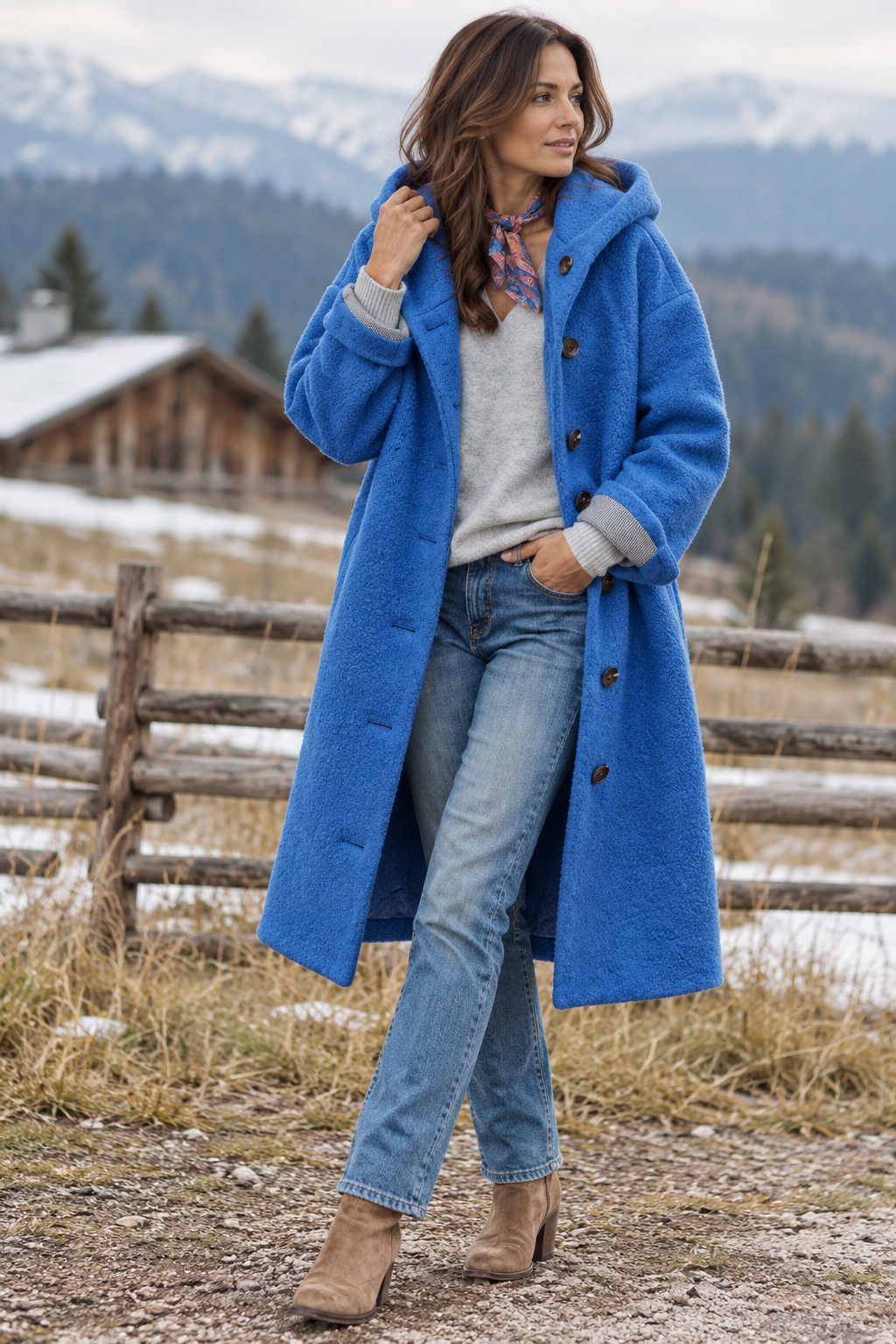 Emilie's Boutique ™ Longline Hooded Button-Front Coat