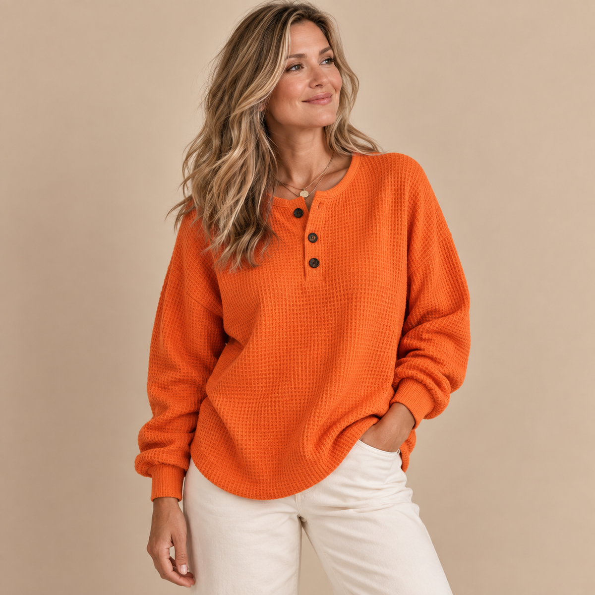 Emilie's Boutique ™ Cozy Waffle Henley Sweatshirt