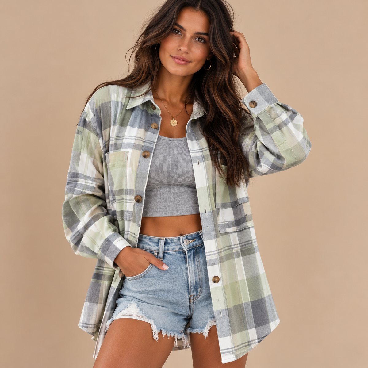 Emilie's Boutique ™ - Casual Plaid Button Down Collared Long Sleeve Top