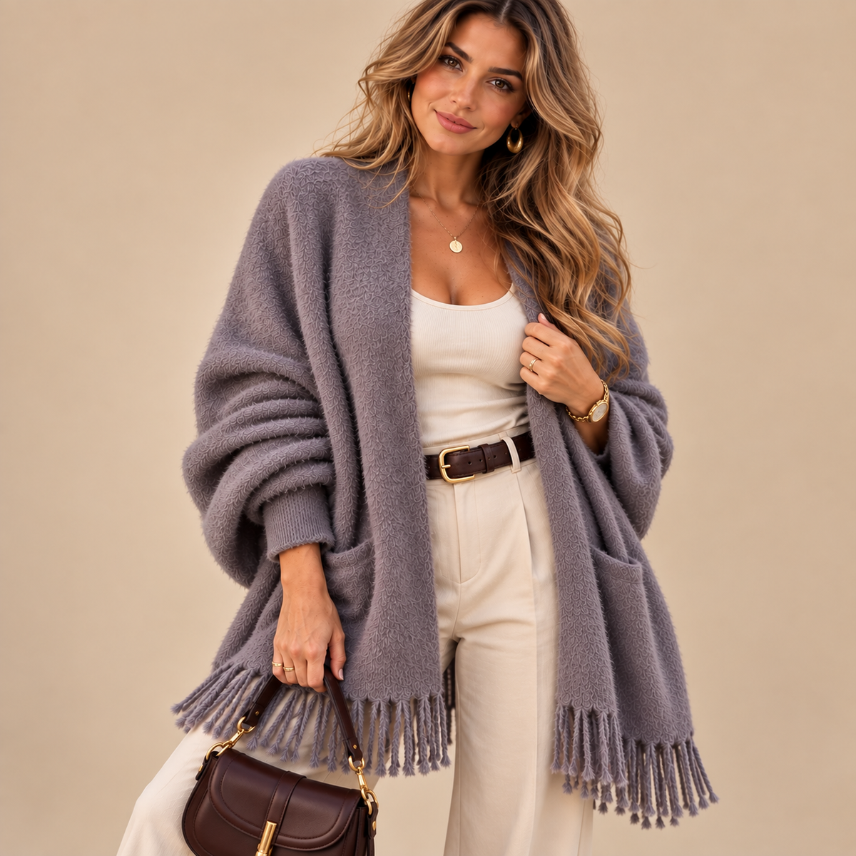 Emilie's Boutique ™ Long Sleeve Casual Tassel Shawl Coat