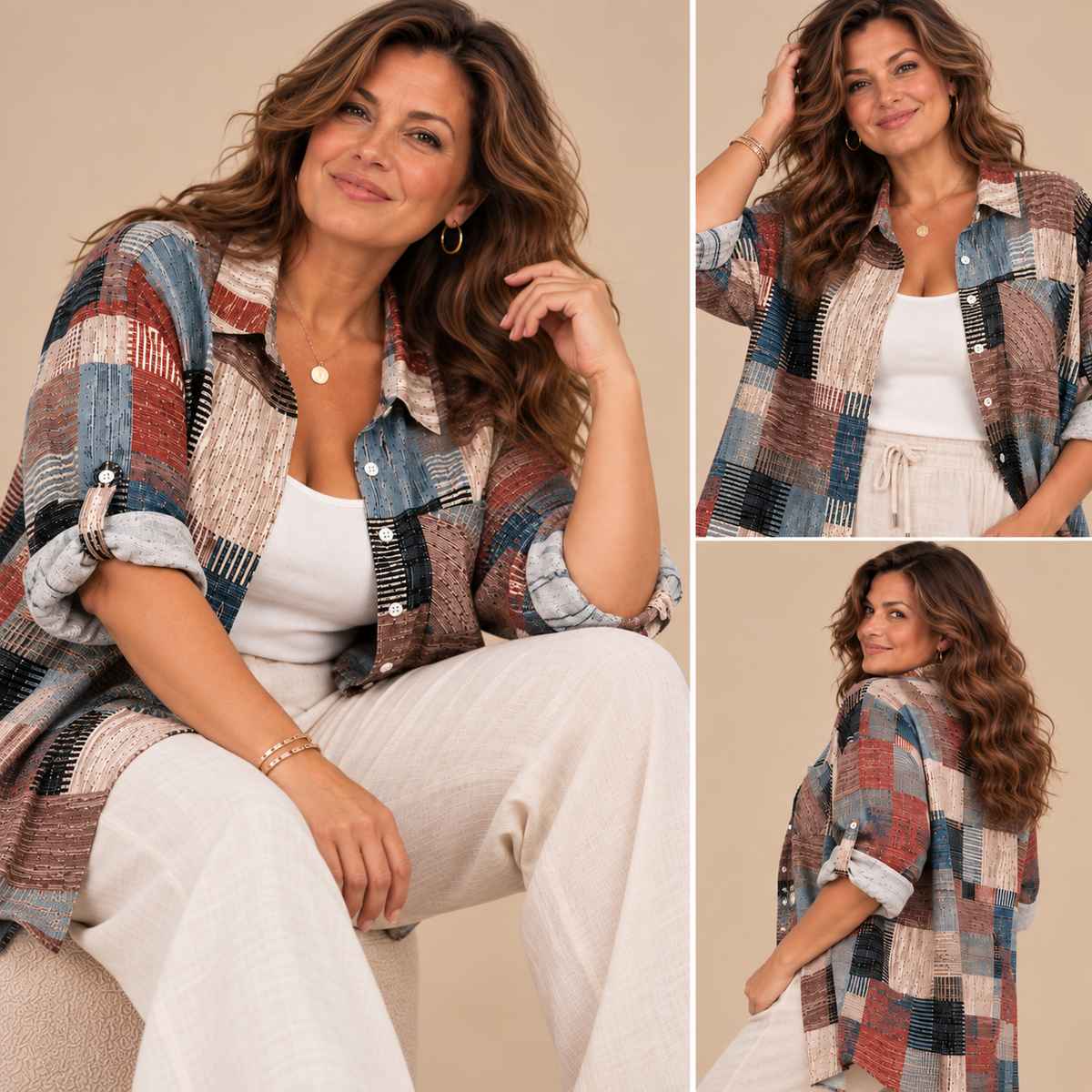 Emilie's Boutique ™ Casual Loose Fit Plaid Long Sleeve Shirt Plus Size