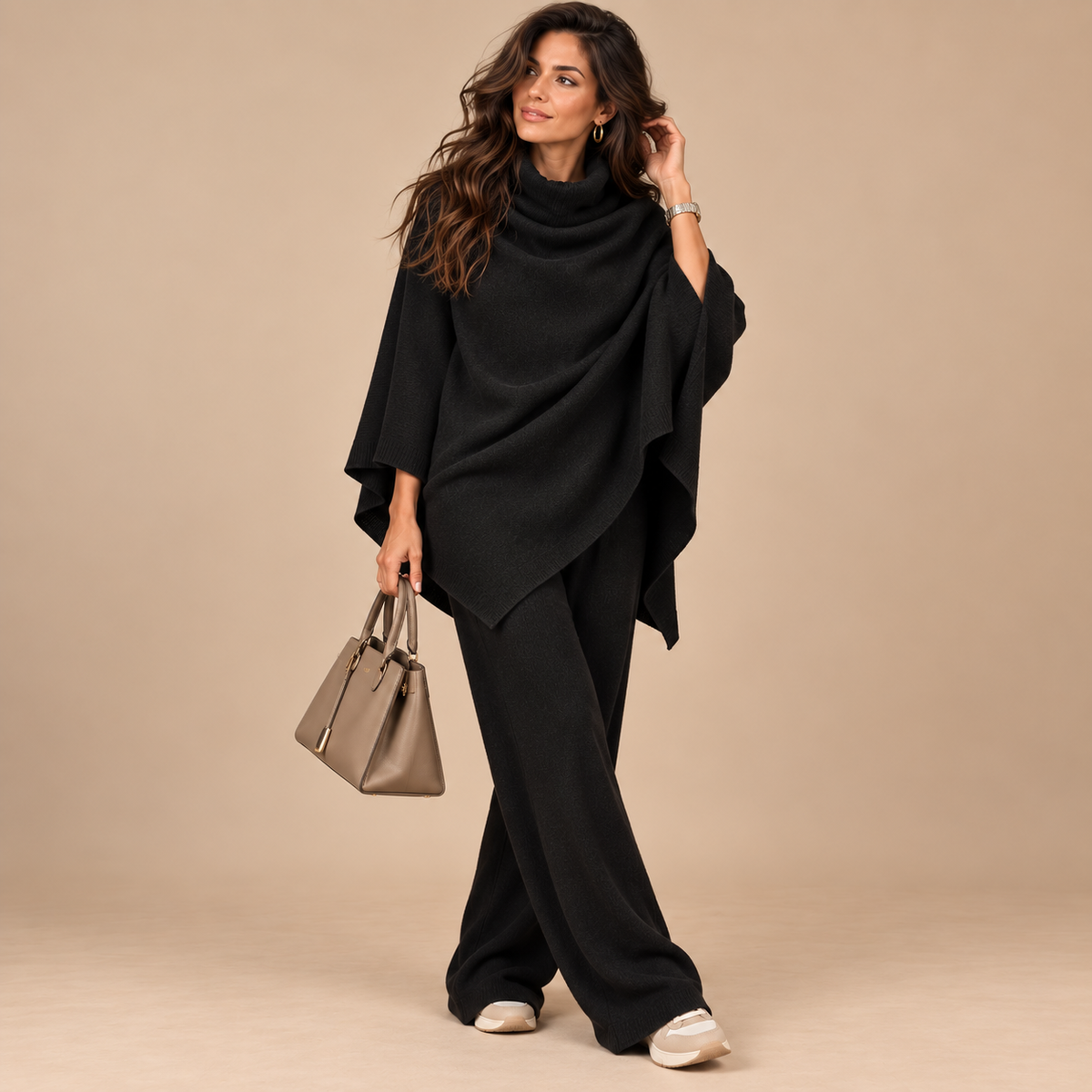 Emilie's Boutique ™ Cowl-Neck Cape & Wide-Leg Pants 2-Piece Set
