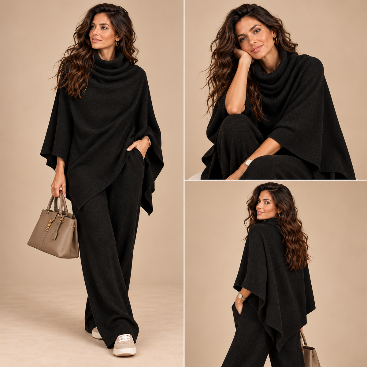 Emilie's Boutique ™ Cowl-Neck Cape & Wide-Leg Pants 2-Piece Set