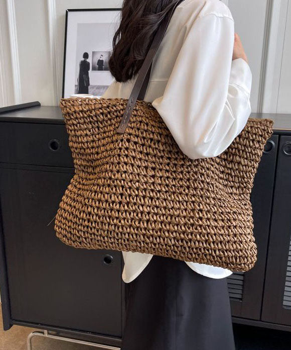 Emilie's Boutique ™ Coffee Straw Woven Satchel Bag