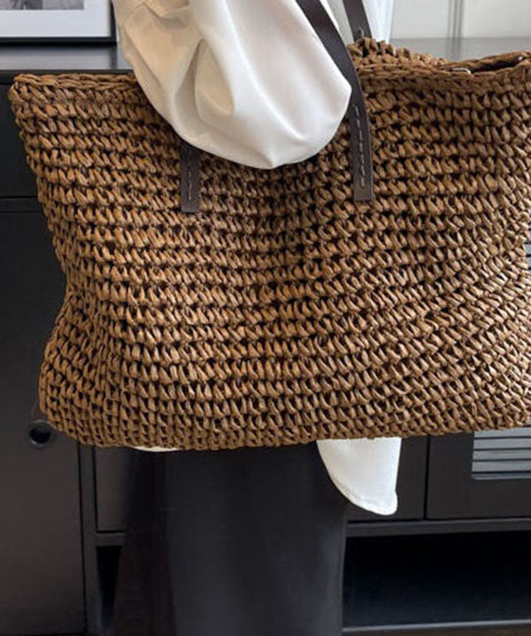 Emilie's Boutique ™ Coffee Straw Woven Satchel Bag