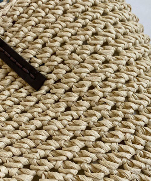 Emilie's Boutique ™ Beige Zip Up Patchwork Straw Woven Satchel Bag