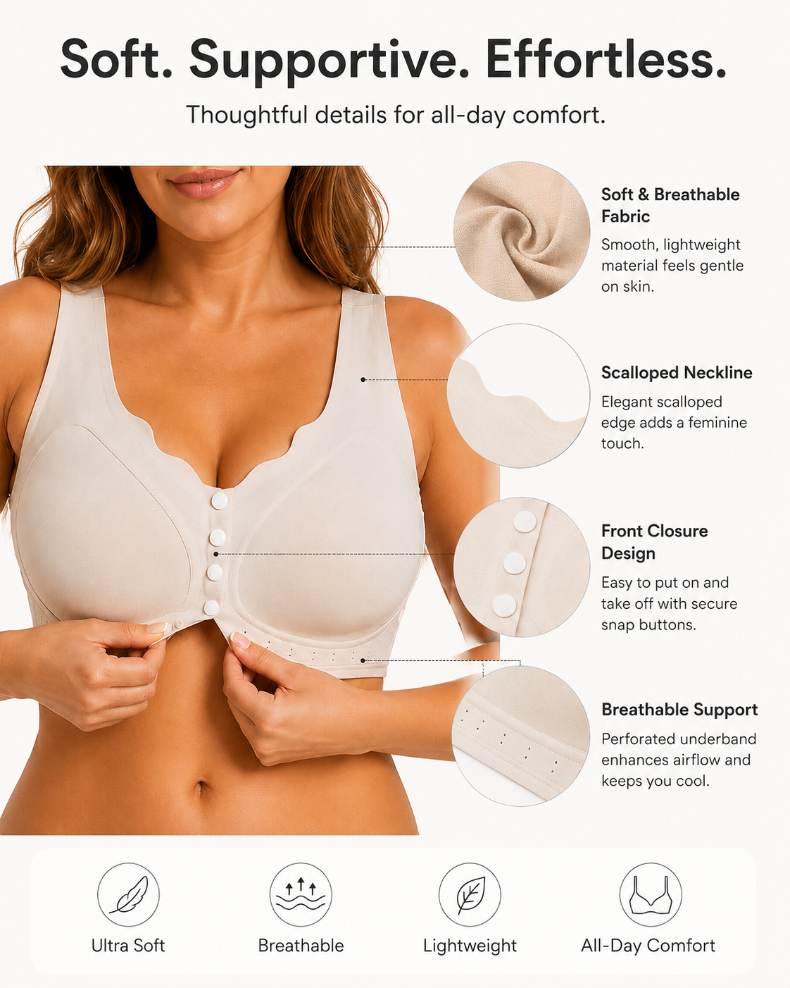 Emilie's Boutique ™ Seamless Wire-Free Front Closure Comfort Jelly Bra