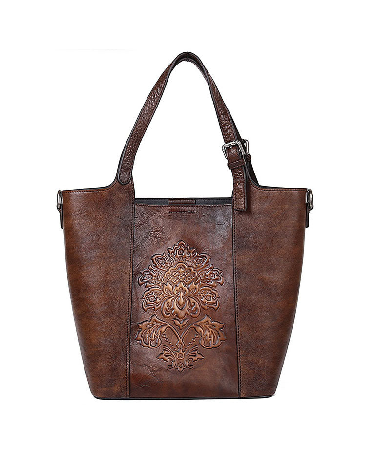 Emilie's Boutique ™ Red Rubbing embossing Paitings Calf Leather Tote Handbag