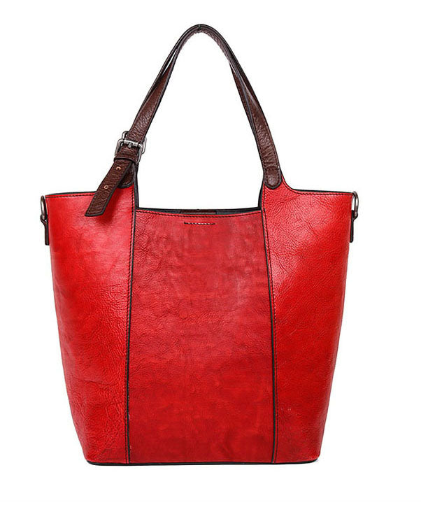 Emilie's Boutique ™ Red Rubbing embossing Paitings Calf Leather Tote Handbag