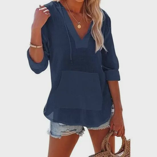 Emilie's Boutique ™ Beach Long-Sleeve V-Neck Hooded Shirt