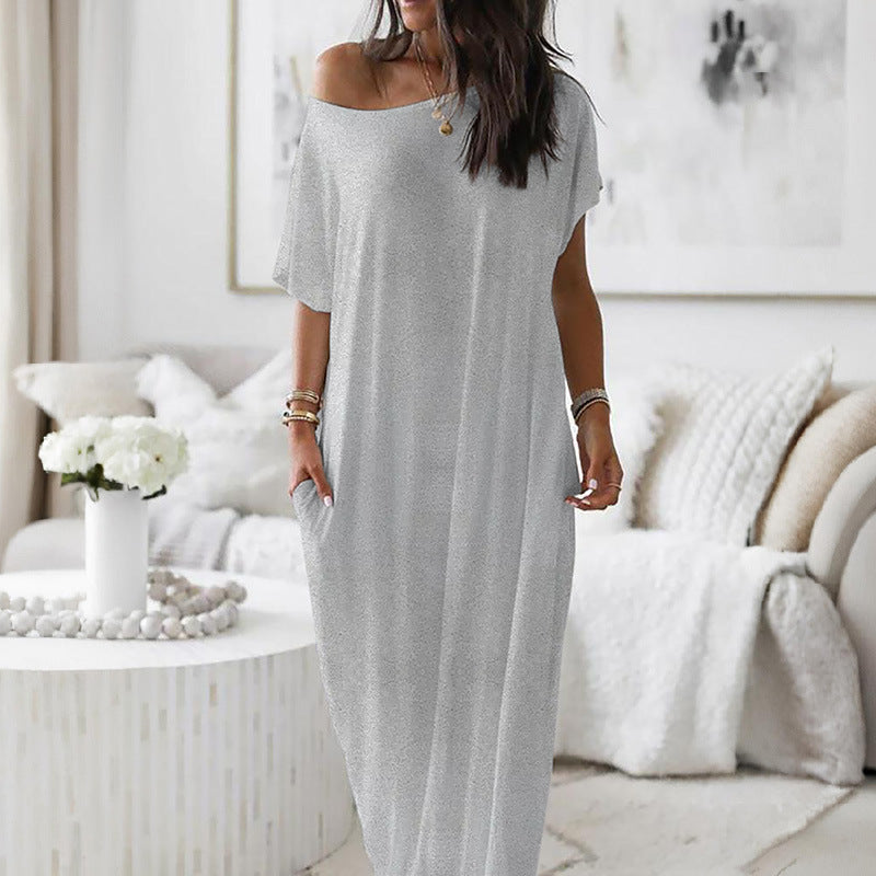 Emilie's Boutique ™ Oversized Asymmetric Off-Shoulder Casual Dress