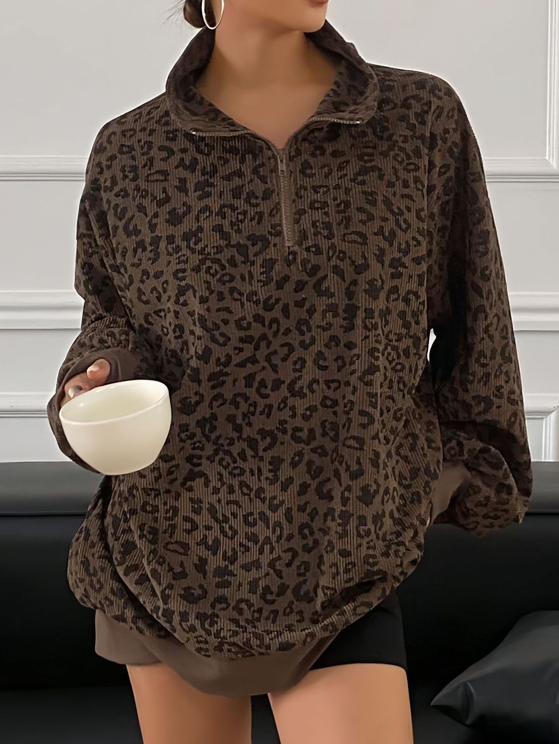 Emilie's Boutique ™ Leopard Half-Zip Pullover