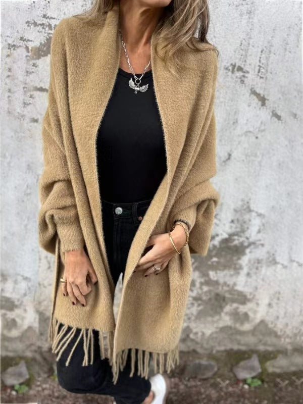 Emilie's Boutique ™ Long Sleeve Casual Tassel Shawl Coat