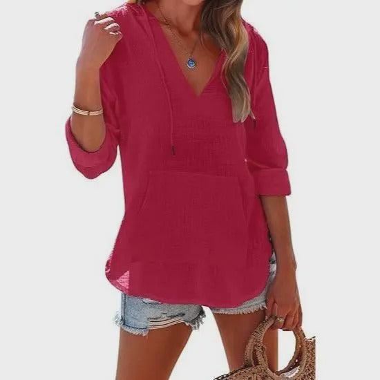Emilie's Boutique ™ Beach Long-Sleeve V-Neck Hooded Shirt