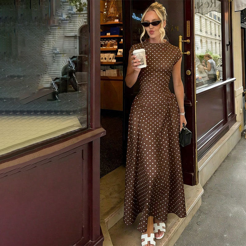 Emilie's Boutique ™ Elegant Polka-Dot Print Round-Neck Maxi Dress