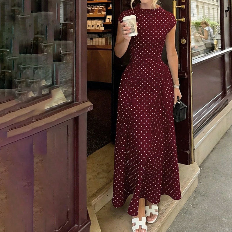 Emilie's Boutique ™ Elegant Polka-Dot Print Round-Neck Maxi Dress