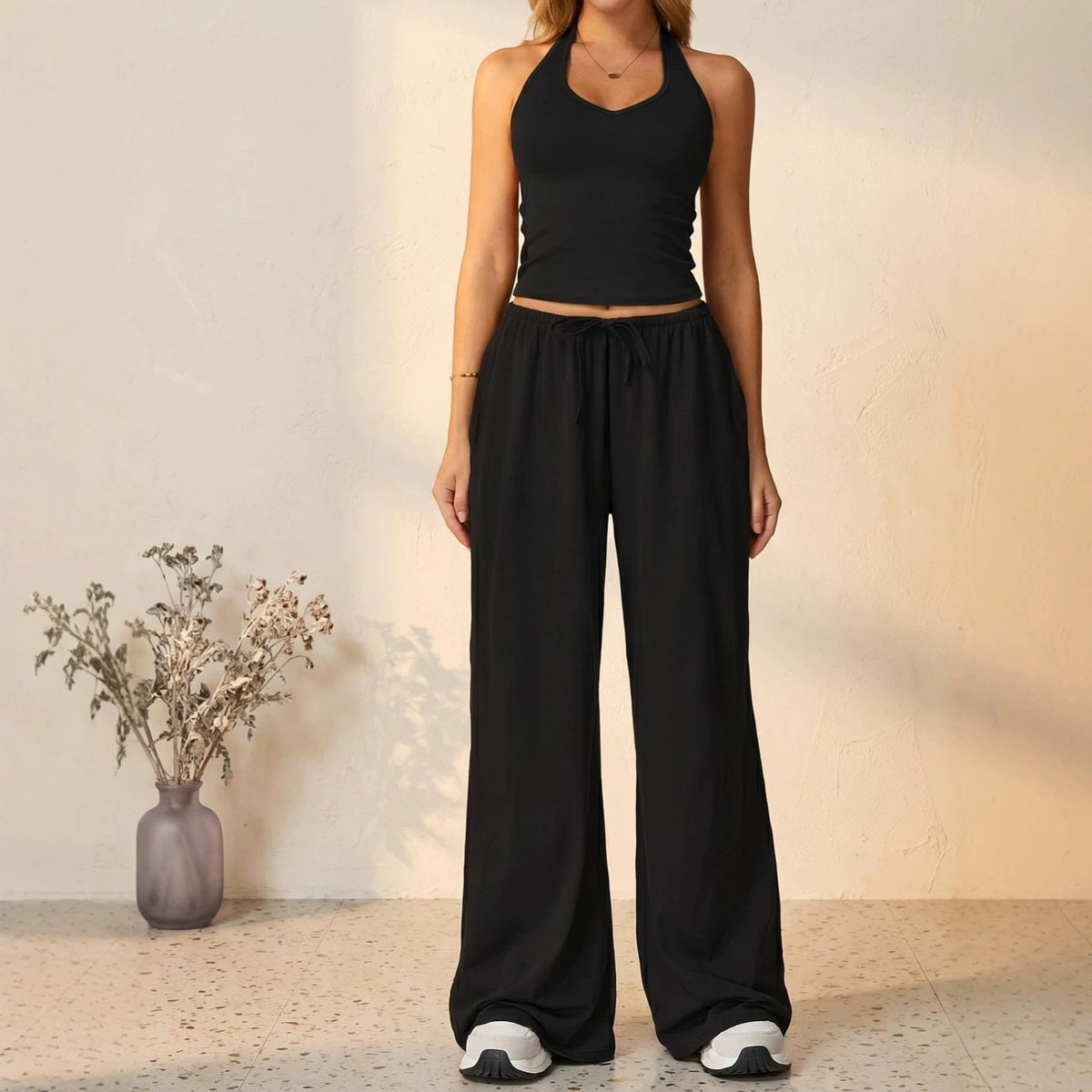 Emilie's Boutique ™ halter neck top and drawstring pants two-piece set