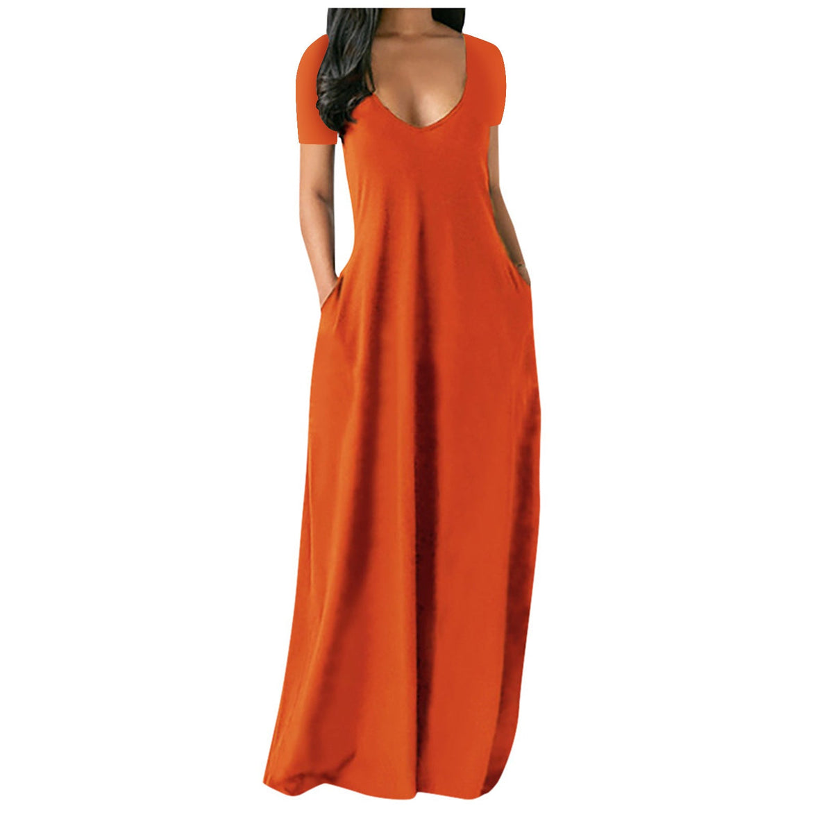 Emilie's Boutique ™ V-neck short-sleeved loose casual long dress