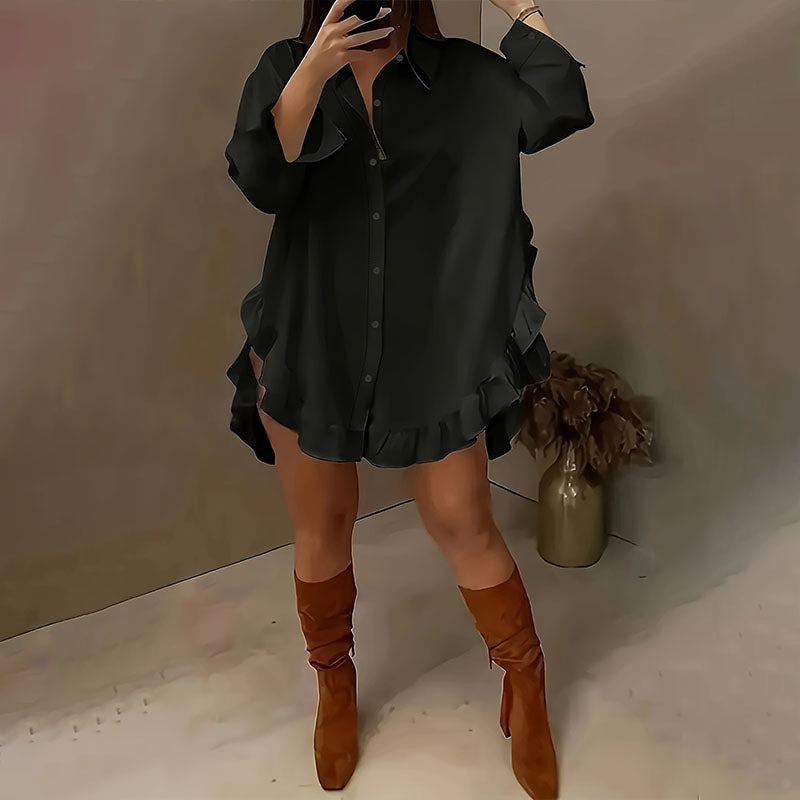 Emilie's Boutique β’ Loose-fitting ruffled hem shirt