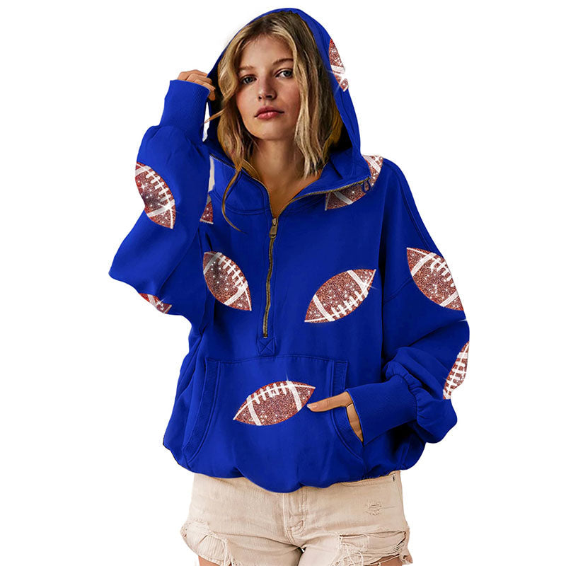 Emilie's Boutique ™ Printed half-zip loose hoodie