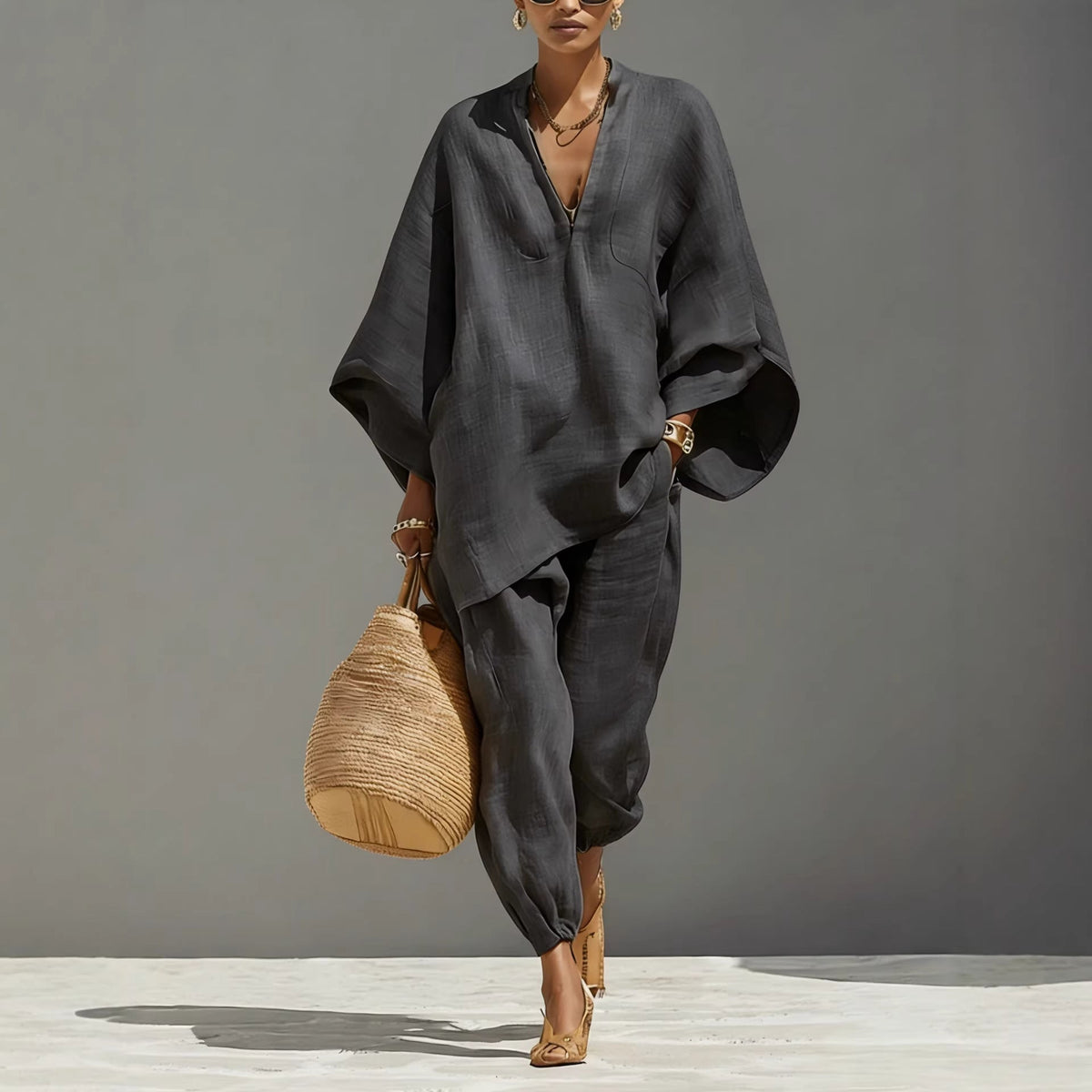 Emilie's Boutique β’ V-neck batwing-sleeve top and trousers set
