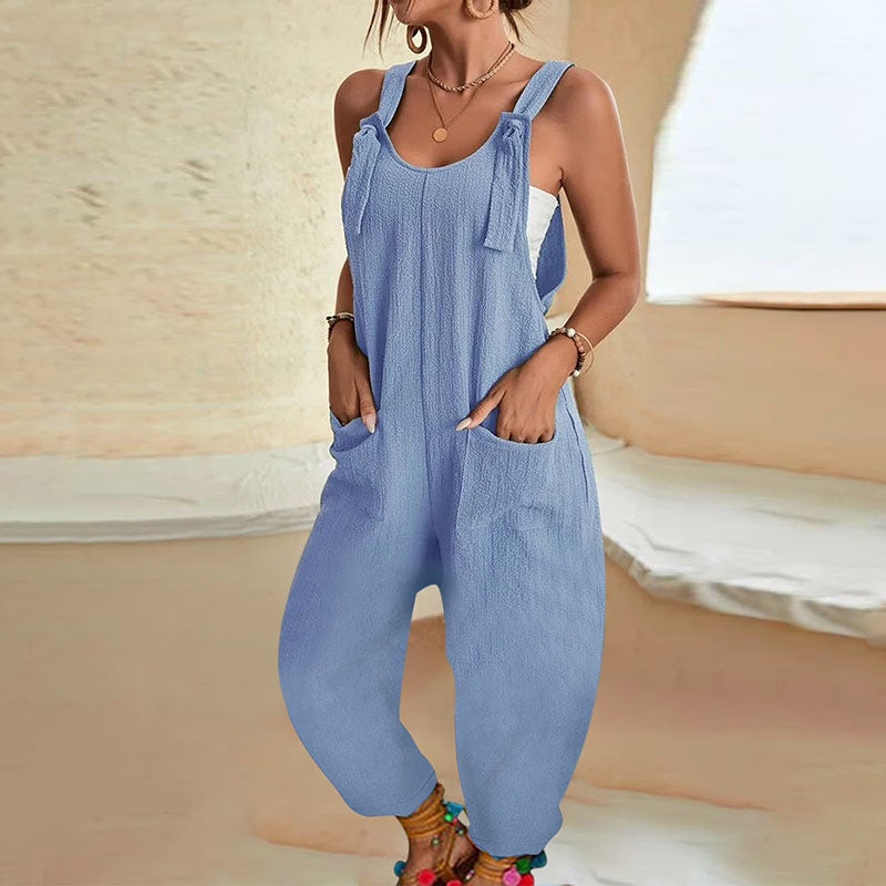 Emilie's Boutique ™ Lace-up loose sleeveless overalls