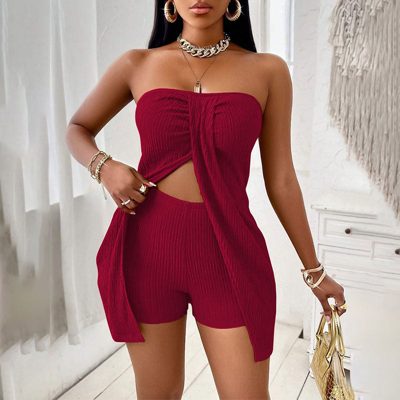Emilie's Boutique β’ Pleated-texture strapless top and shorts set